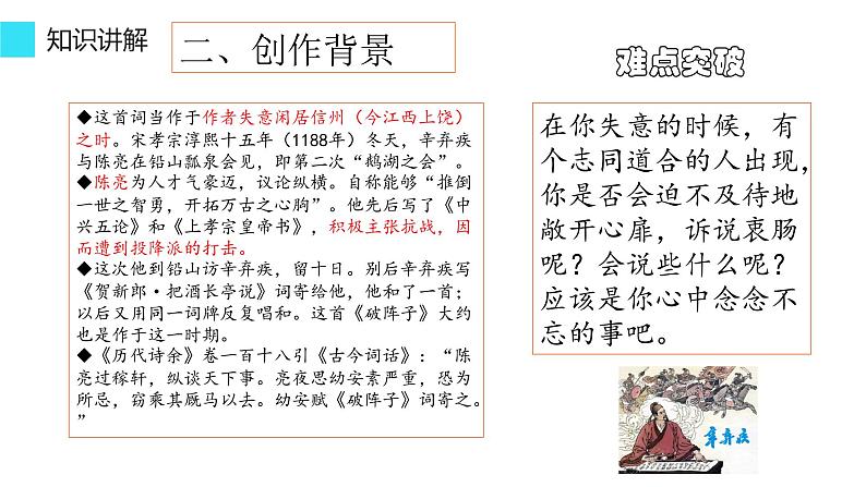 第12课《词四首——破阵子 为陈同甫赋壮词以寄之 满江红(小住京华)》课件(共20张PPT)2021—2022学年部编版语文九年级下册05