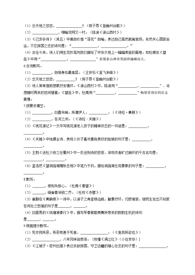 2022届中考语文名句名篇默写专项培优卷(2)第2页