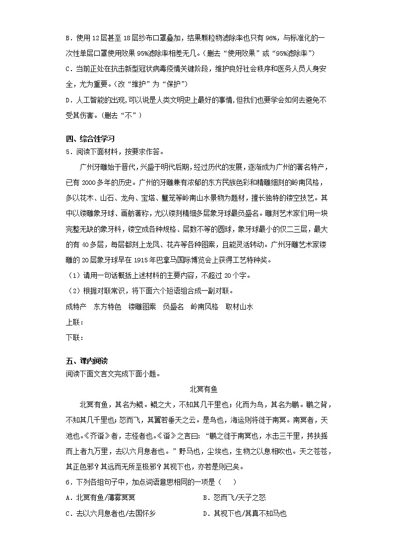 广东省湛江市徐闻县2021年中考语文一模试题02