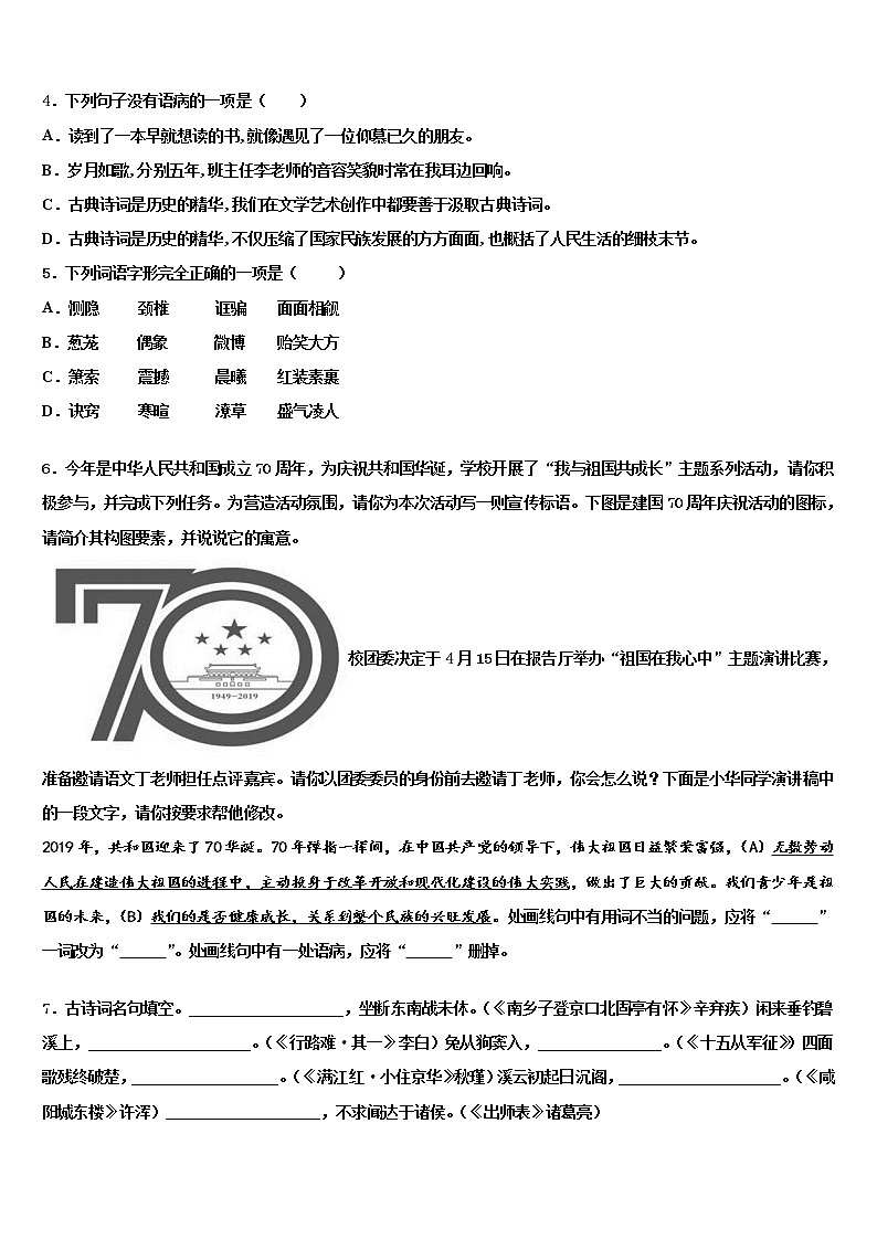2021-2022学年安徽省合肥新康中学中考适应性考试语文试题含解析02