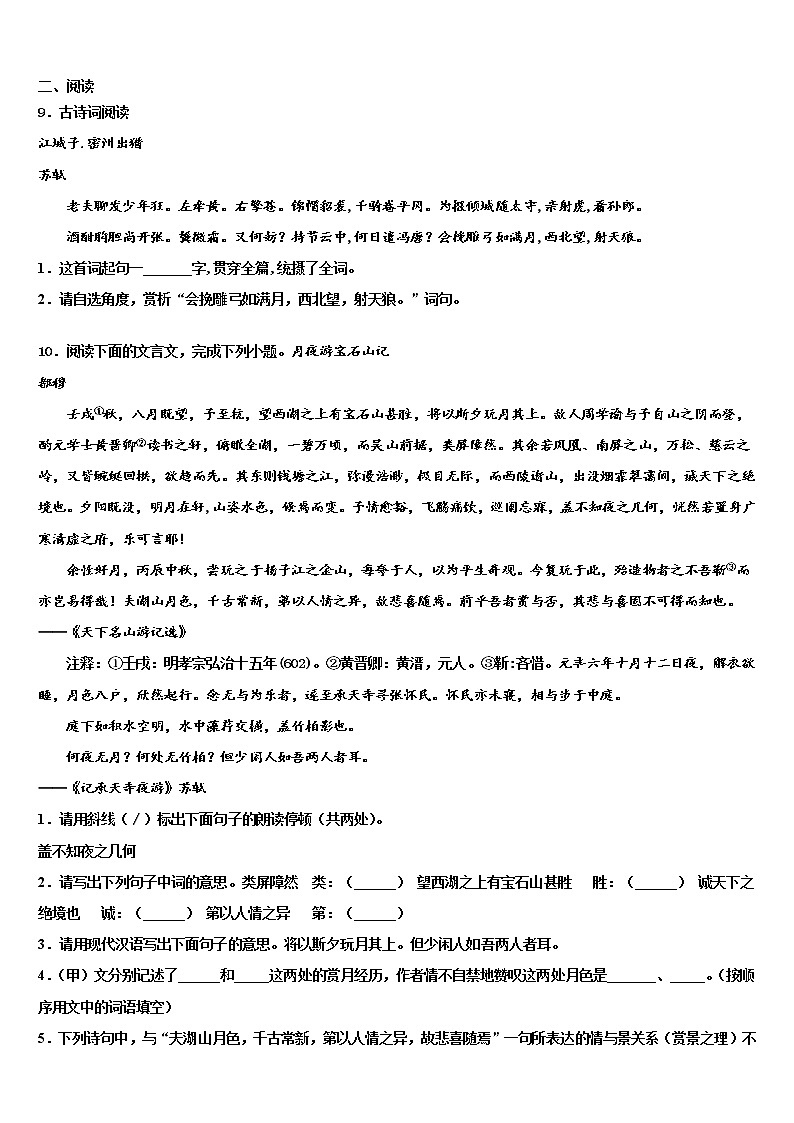2021-2022学年山东省定陶县达标名校中考冲刺卷语文试题含解析03