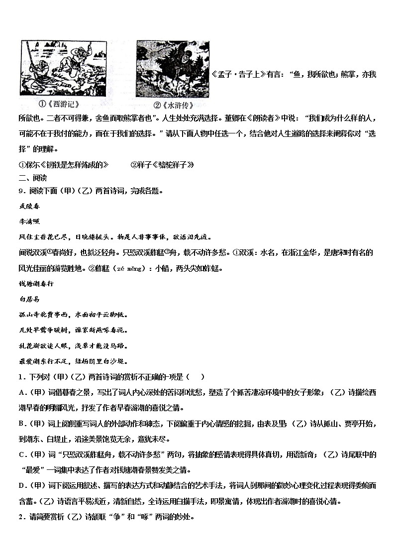2021-2022学年山东新泰莆田中考语文全真模拟试卷含解析03