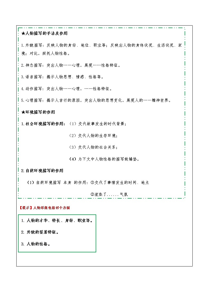 七年级下册专项阅读:分析人物形象学案03