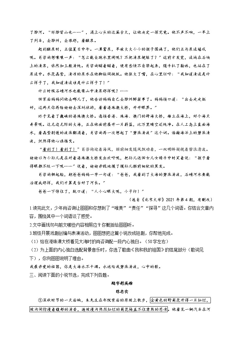 2022届中考语文文学类文本阅读专项培优卷(9)第3页
