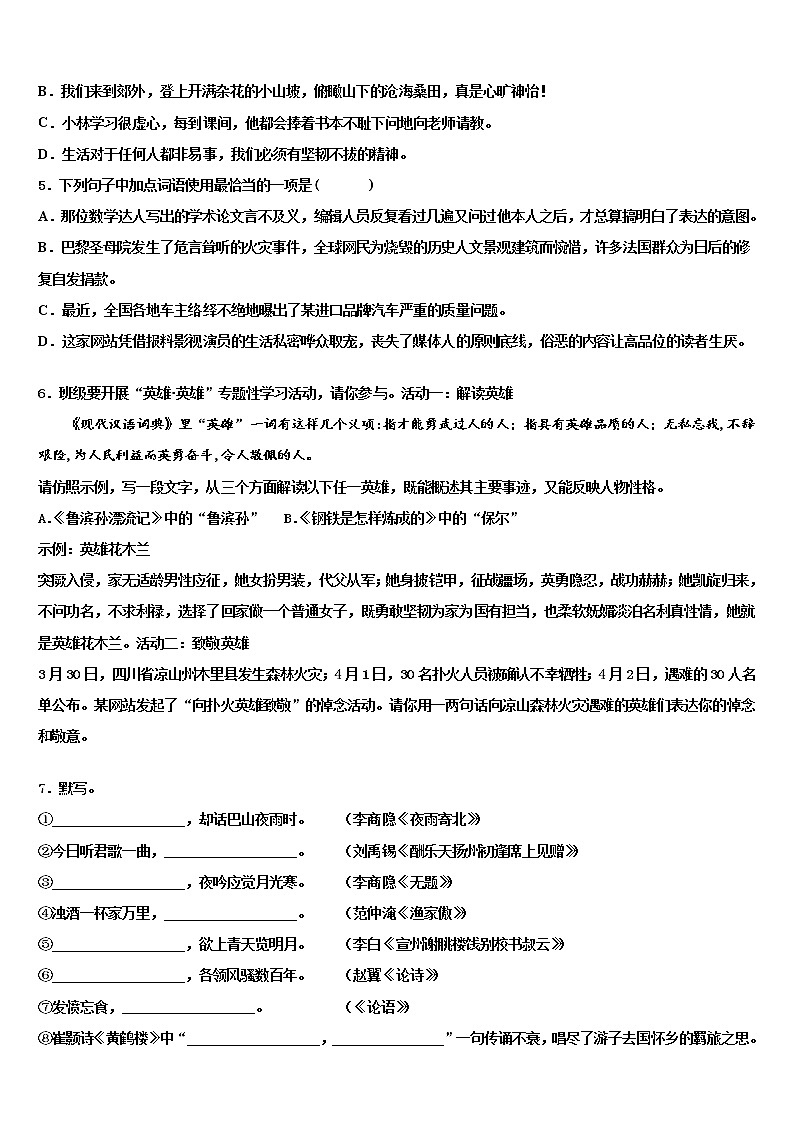 四川省成都市成华区重点中学2022年中考联考语文试卷含解析02