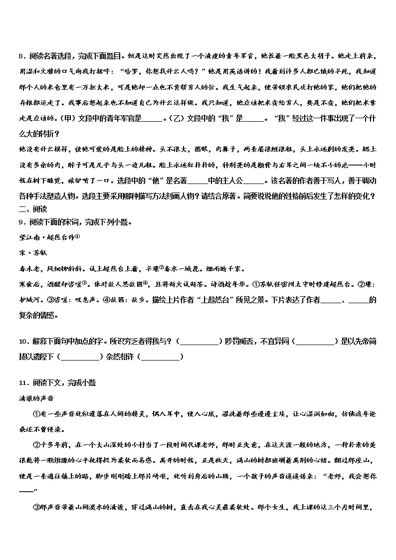 2022年辽宁省抚顺市望花区中考语文模试卷含解析第3页