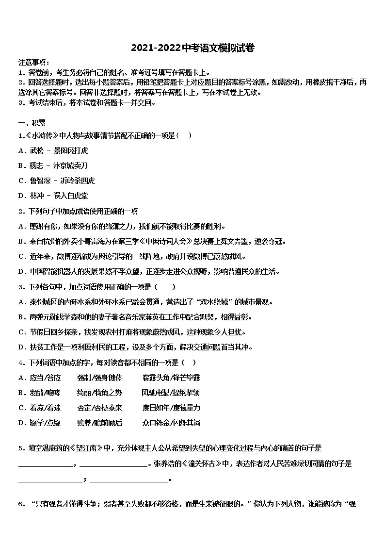 2022年广东省湛江二十七中学初中语文毕业考试模拟冲刺卷含解析01