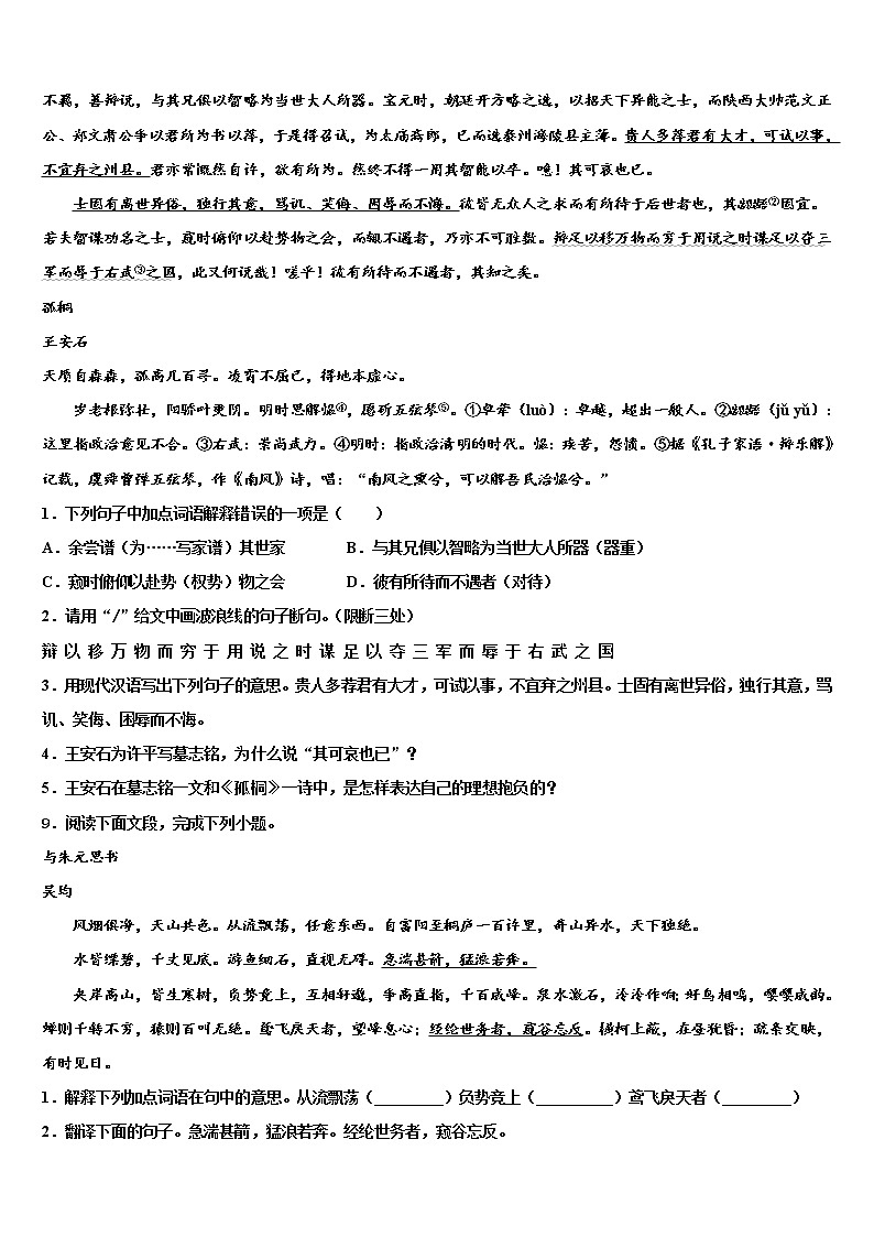 2022年广东湛江二中学港城中学初中语文毕业考试模拟冲刺卷含解析03