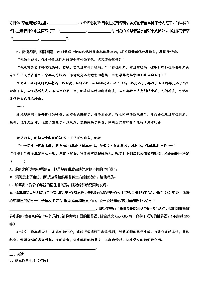2022届山东省寿光市实验中学中考适应性考试语文试题含解析第2页