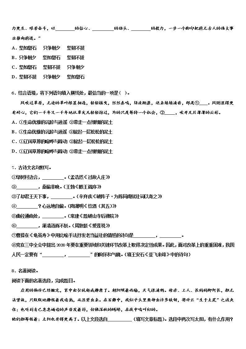 2021-2022學(xué)年浙江寧波南三縣重點(diǎn)達(dá)標(biāo)名校中考語文模擬預(yù)測試卷含解析第2頁