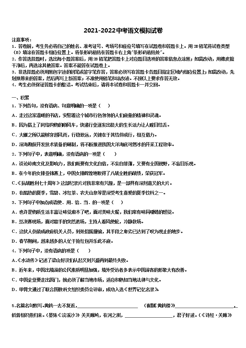2022届广东省佛山市南海区中考语文全真模拟试卷含解析01
