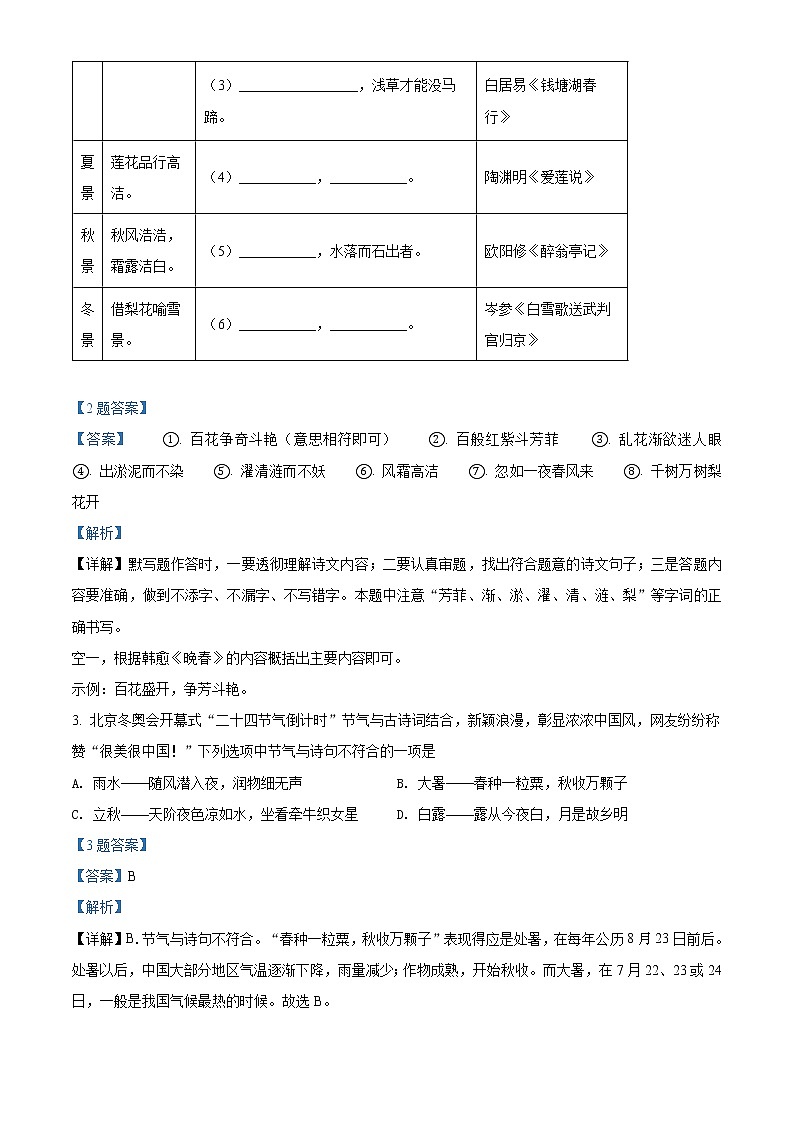精品解析:2022年浙江省金华市浦江县初中毕业升学调研(中考一模)语文试题(解析版+原卷板)02