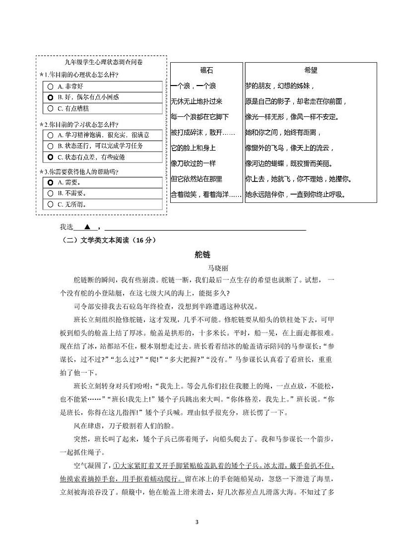 浙江宁波市北仑区2021-202学年初中学业诊断性模拟语文试题第3页
