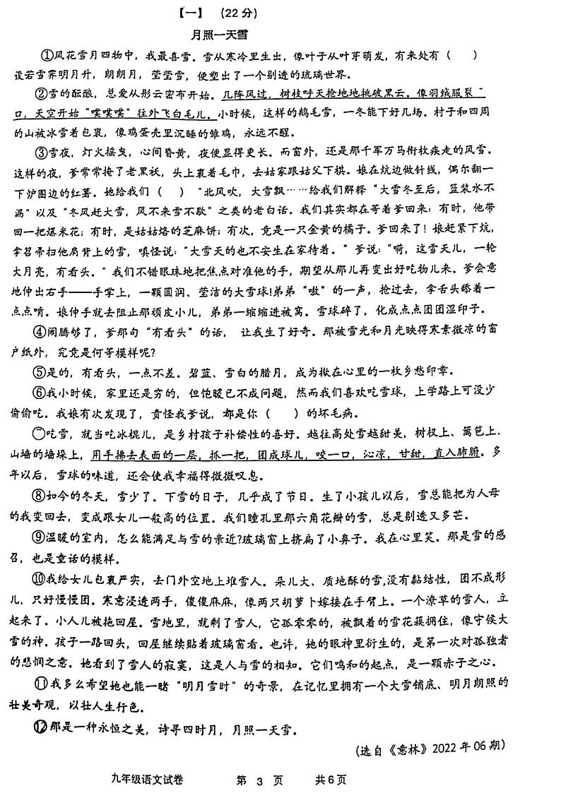 2022年安徽省马鞍山二中实验学校中考一模语文试题第3页