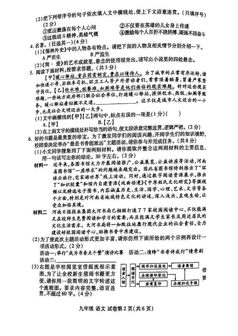 2021-2022学年河南省洛阳市洛龙区九年级下学期期中语文测试卷(无答案)第2页