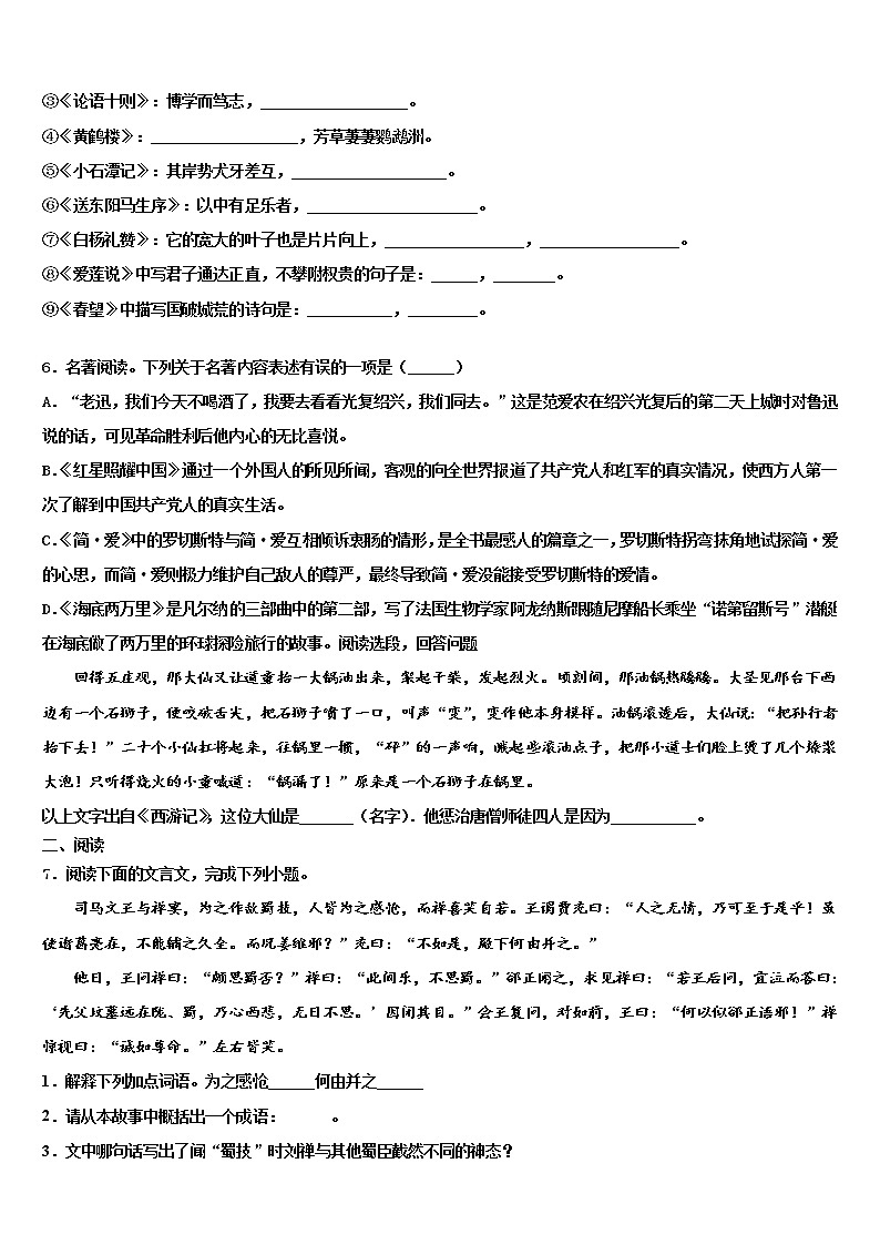 2021-2022学年四川省乐至县联考中考语文押题卷含解析02