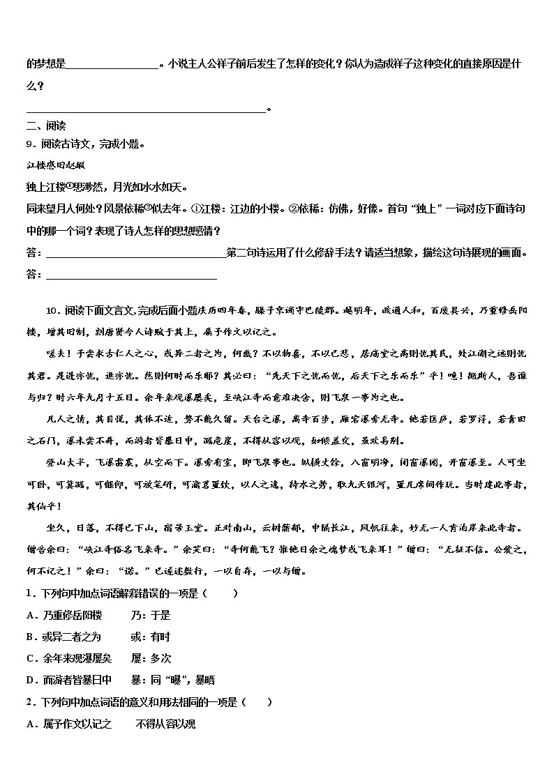 2022届黑龙江省哈尔滨市第六十九中学中考联考语文试卷含解析第3页