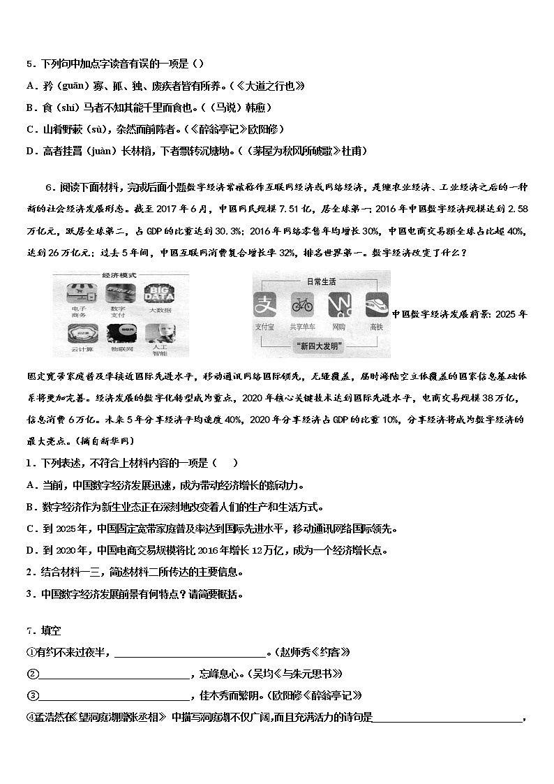 2022届浙江省温州市瑞安市重点达标名校中考语文考试模拟冲刺卷含解析02