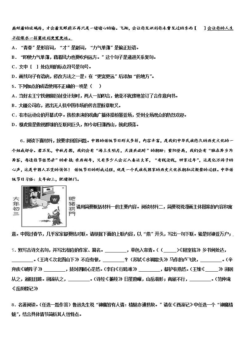 2022届南昌市重点中学中考语文全真模拟试题含解析02