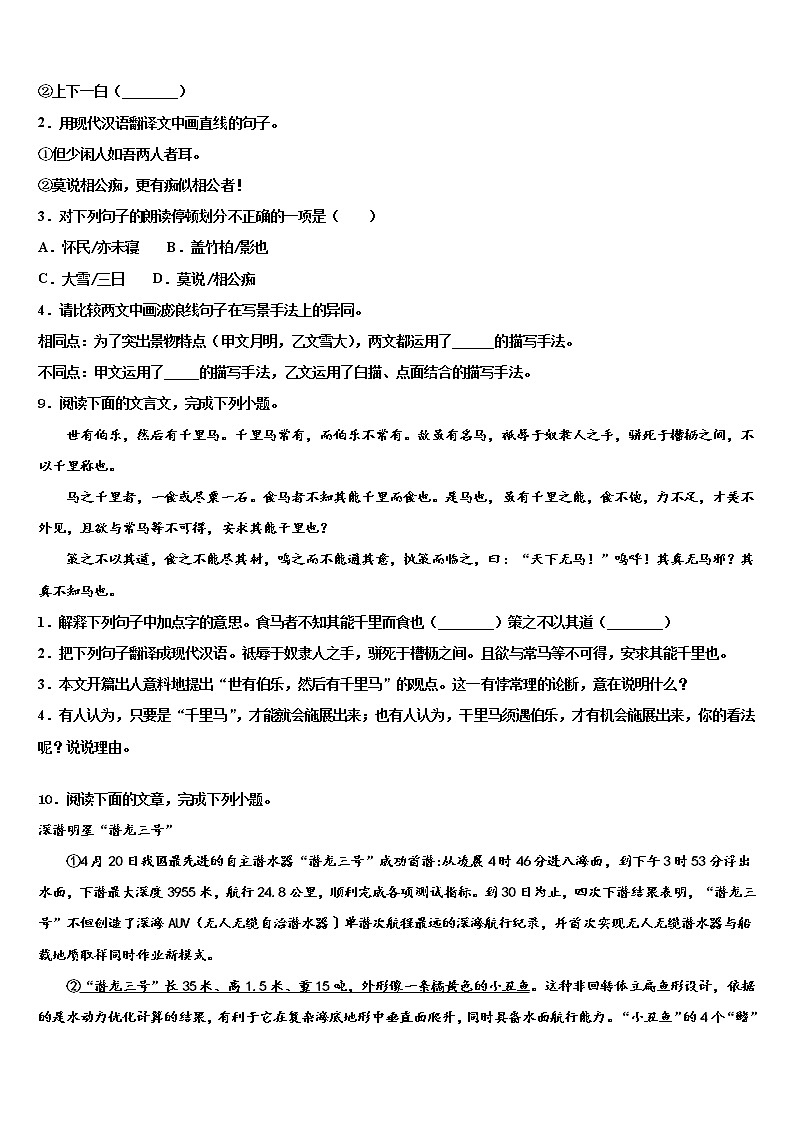 2022年四川省简阳市简城区重点名校中考语文适应性模拟试题含解析03