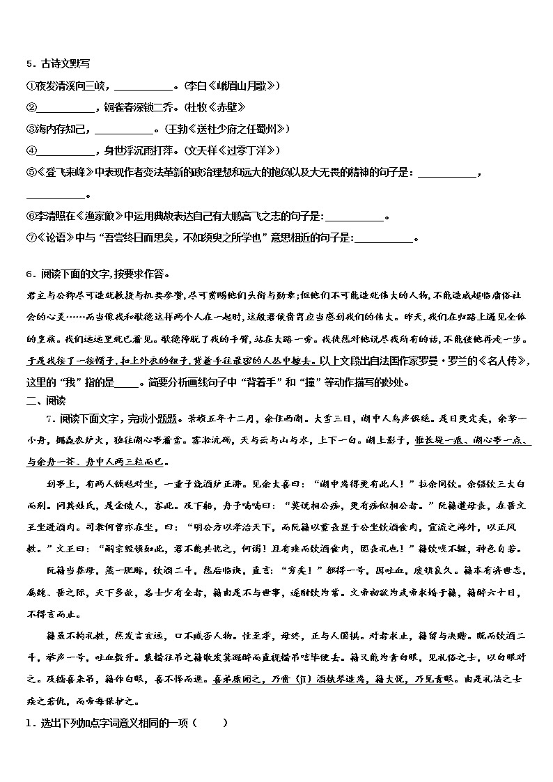 2022年辽宁省兴城市红崖子满族乡初级中学中考语文押题试卷含解析02