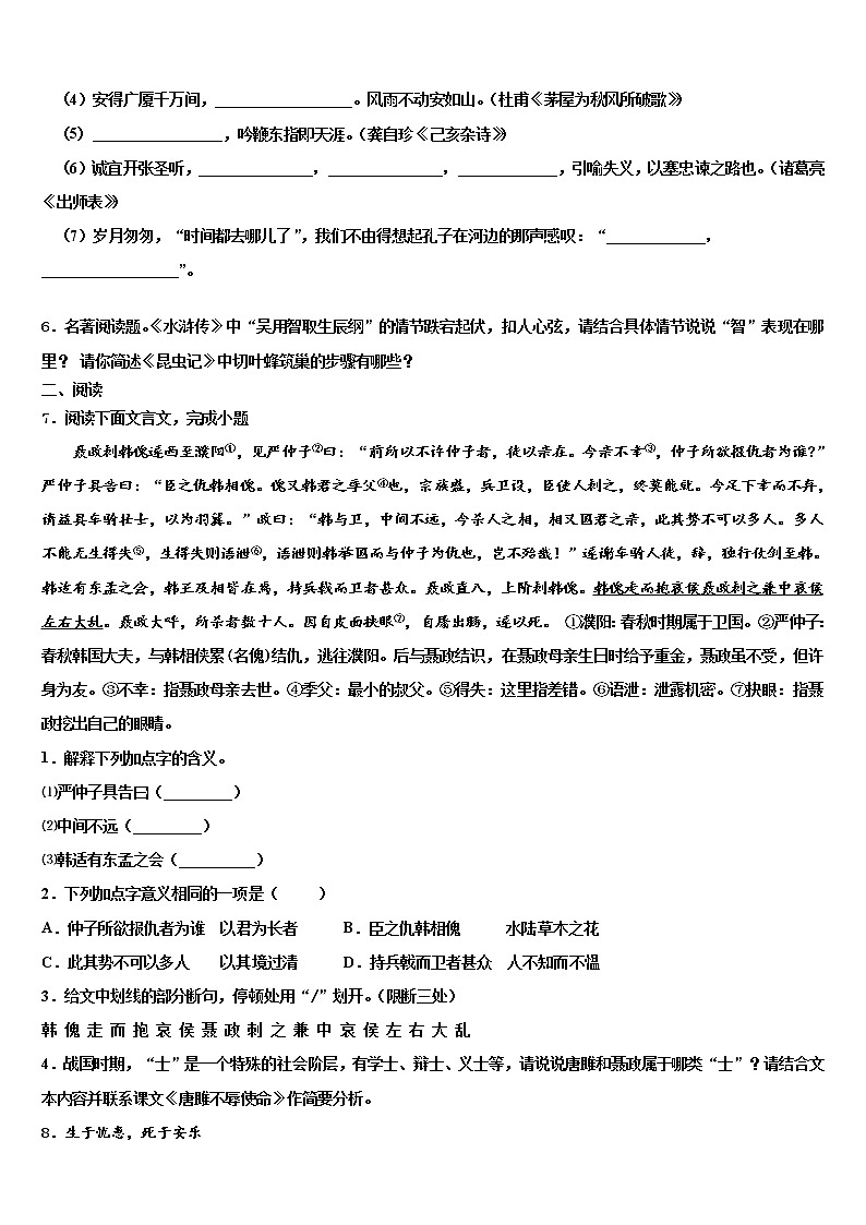 广东省湛江市徐闻县重点中学2022年中考二模语文试题含解析02