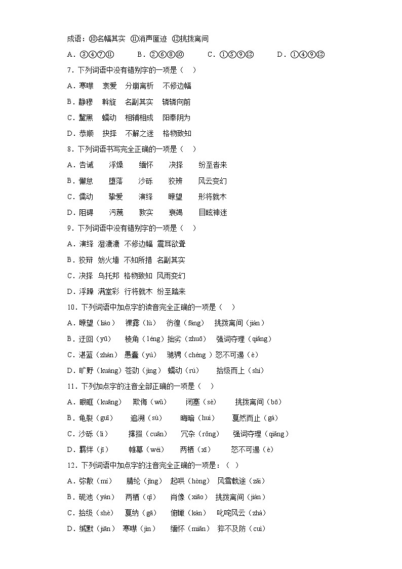 期末复习字音字形选择题专项练 2021-2022学年部编版语文八年级下册02