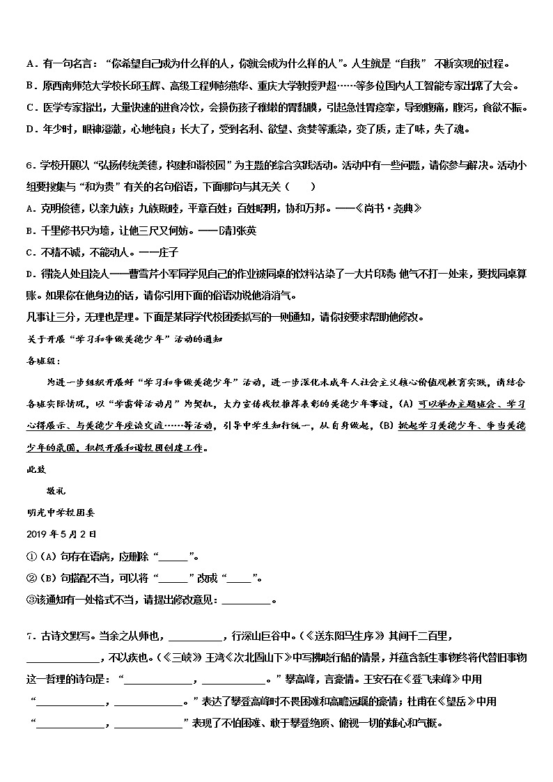 湖南省株洲市芦淞区重点中学2021-2022学年十校联考最后语文试题含解析02