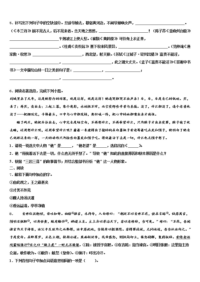 湖北省黄梅县重点达标名校2022年中考试题猜想语文试卷含解析02