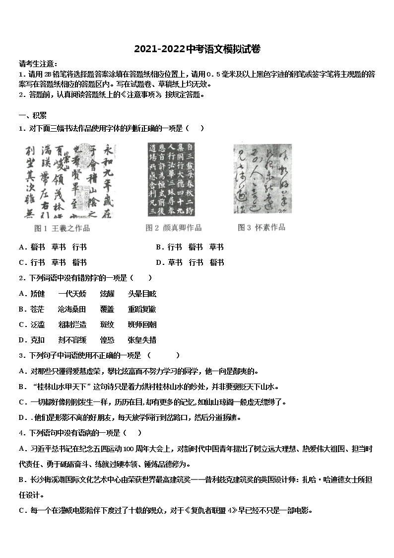 黑龙江省哈尔滨市建平校2022年中考语文仿真试卷含解析01