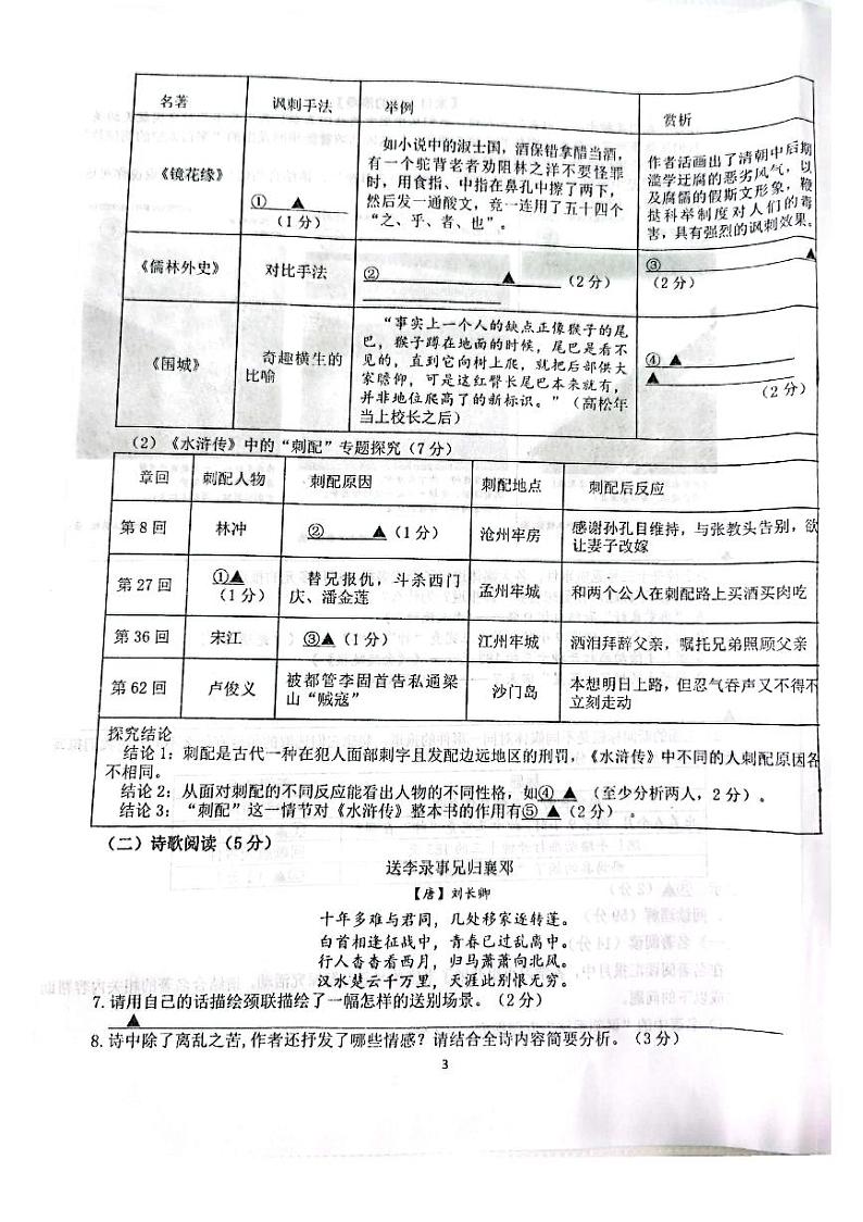 2022年江苏省扬州市扬州中学教育集团树人学校中考二模语文试卷(无答案)03
