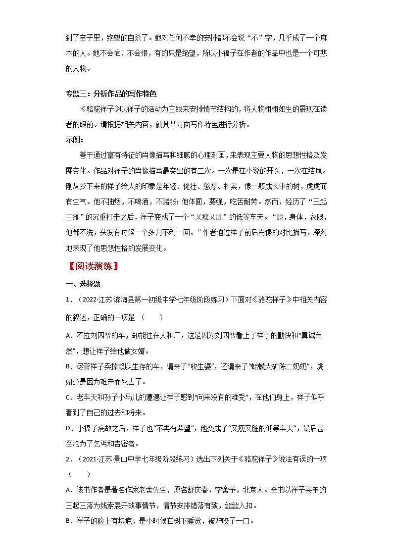 专题03 《骆驼祥子》-备战2022中考名著整本书阅读素材与练习第3页