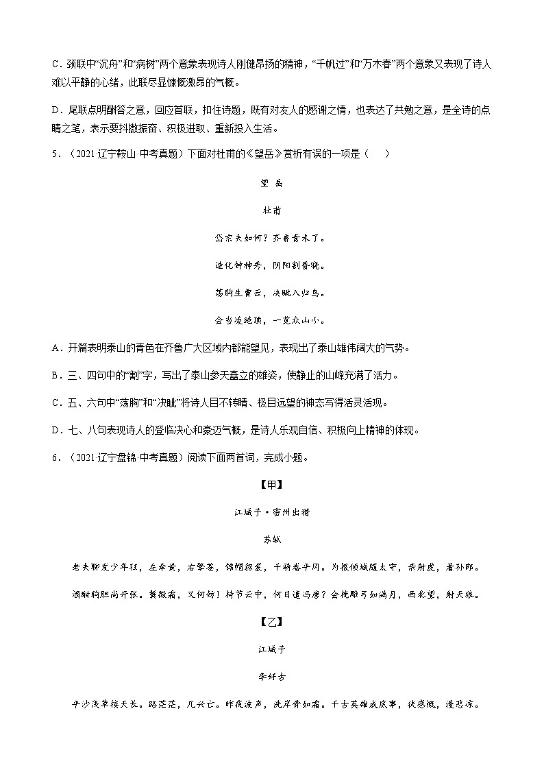 2021年中考语文真题分类汇编(阅读与鉴赏)-古代诗歌篇(含答案,共48题)第3页