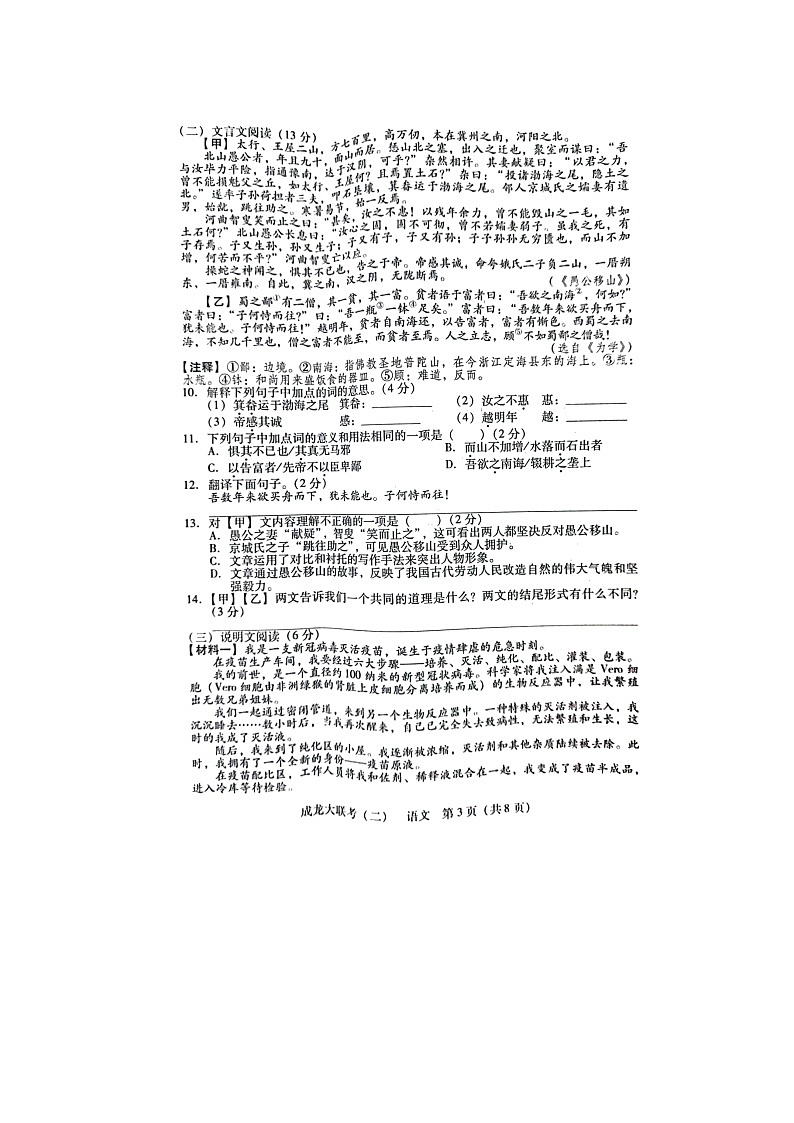 2022年湖南省衡阳市初中学业水平模拟考试语文试题(含答案)第3页