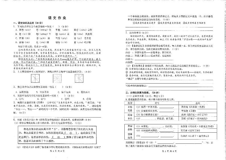 强化训练4语文试题卷第1页
