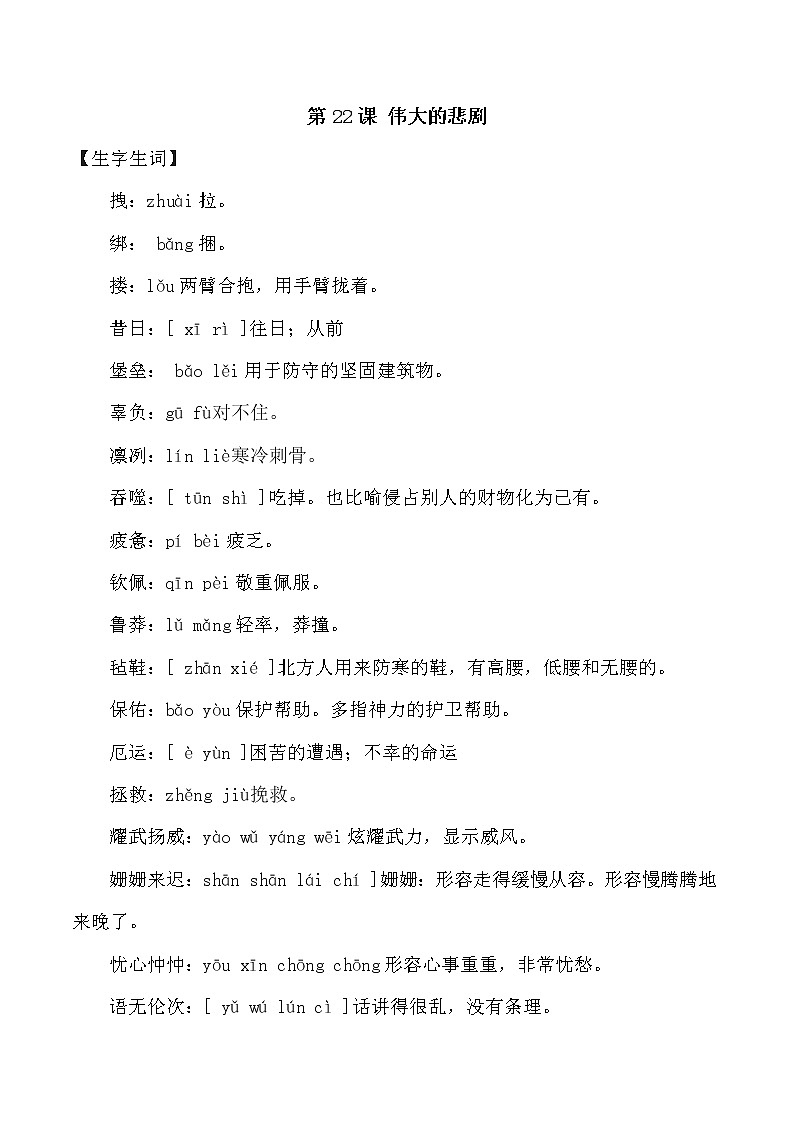 第22课:伟大的悲剧-2021-2022学年七年级语文下册各课生字词+同步练习+思考探究解析+课外阅读第1页