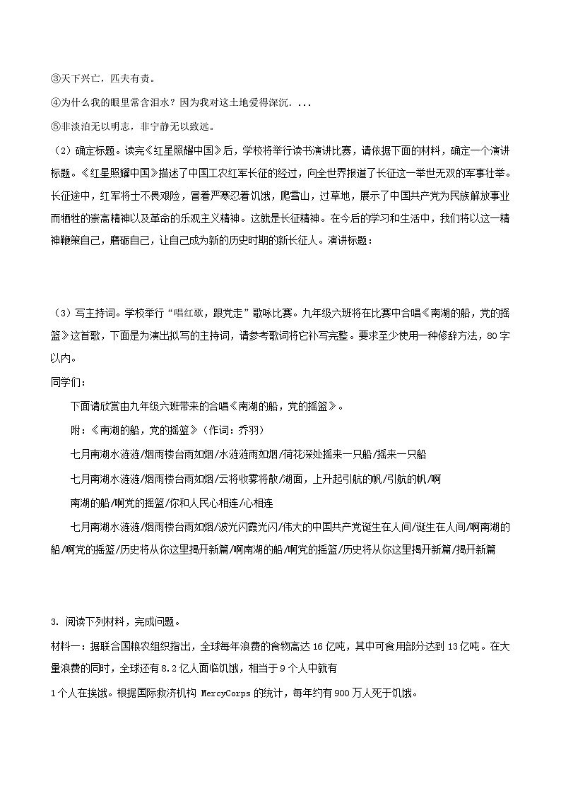 专题18 家国情怀-备战2022年中考语文综合性学习考点分类精讲精练(解析版)第2页