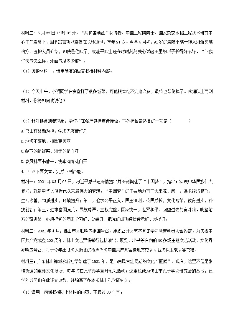 专题18 家国情怀-备战2022年中考语文综合性学习考点分类精讲精练(解析版)第3页