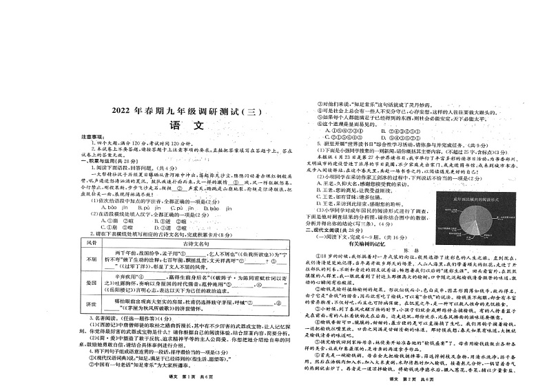 2022年河南省镇平县中考调研测试语文试卷(三)(含答案)第1页