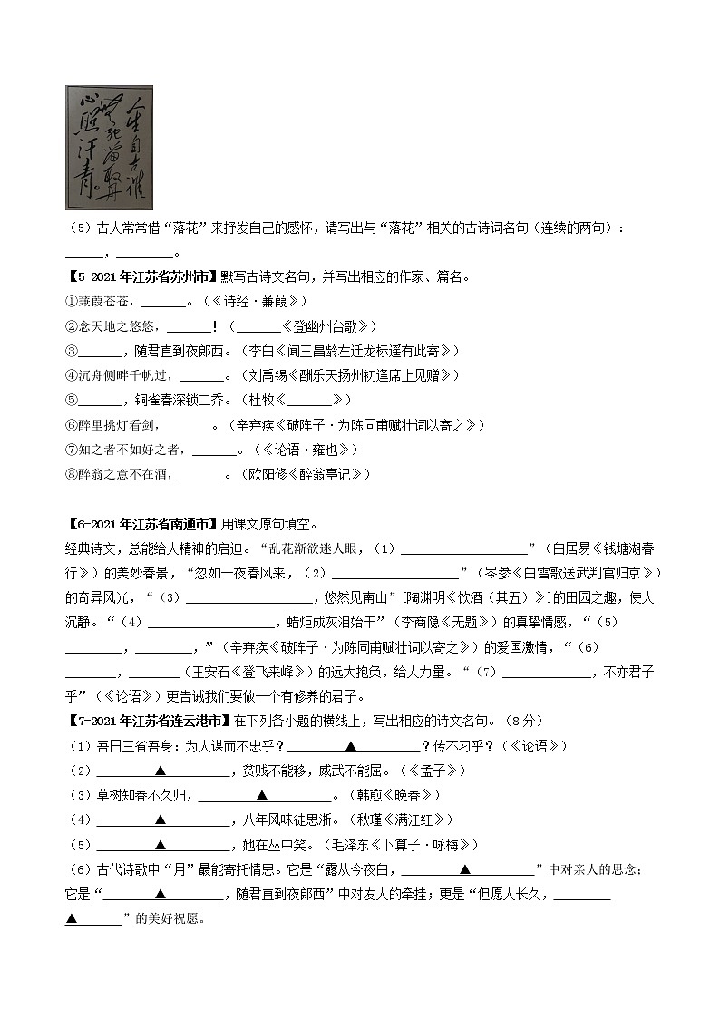 专题14 名句默写-备战2022年中考语文精选题集(原卷版)第2页