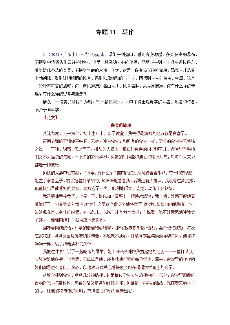 专题14:写作-2021-2022学年八年级语文下学期期末考点大串讲(部编版)第1页