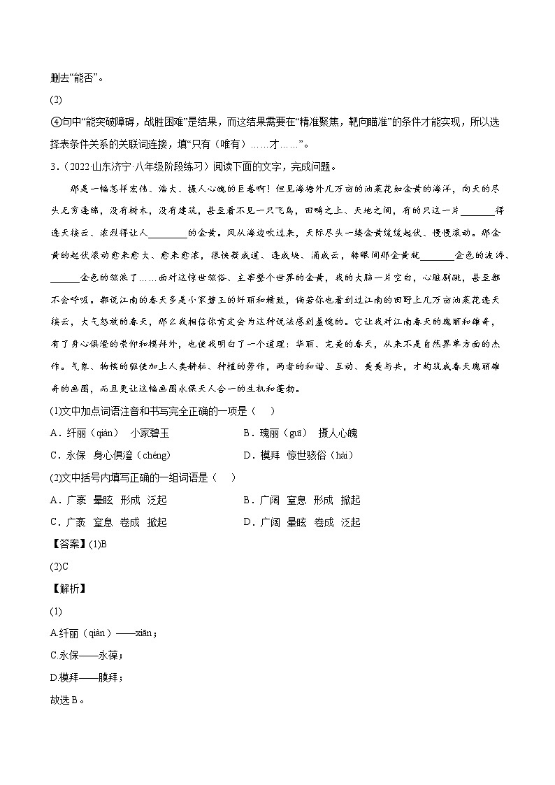 专题02 词语的理解与运用(基础训练)(解析版)第3页