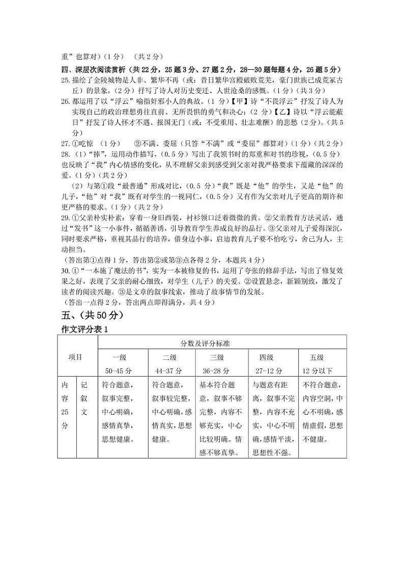 七年级语文参考答案(1)第2页