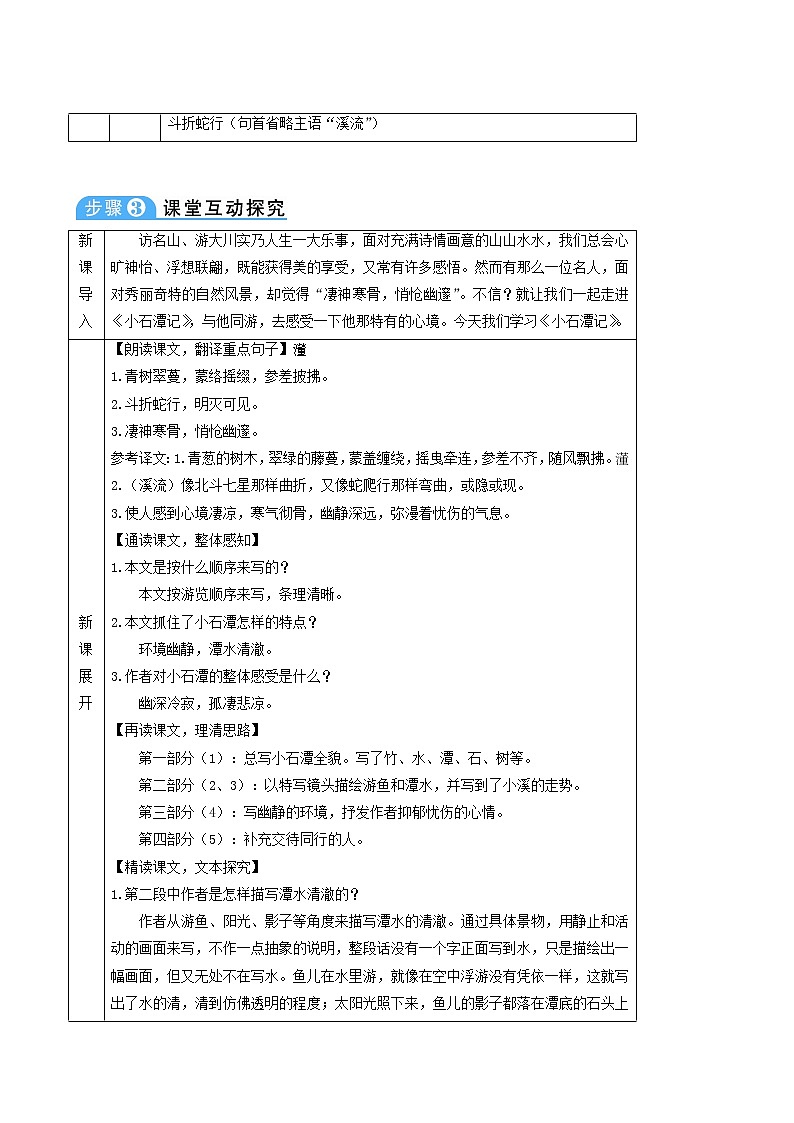 人教版八年級語文下冊第3單元10小石潭記2教案第3頁