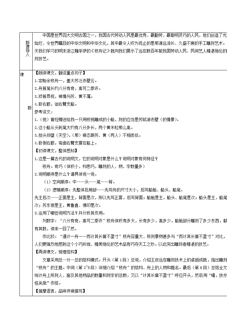 人教版八年級語文下冊第3單元11核舟記2教案第3頁