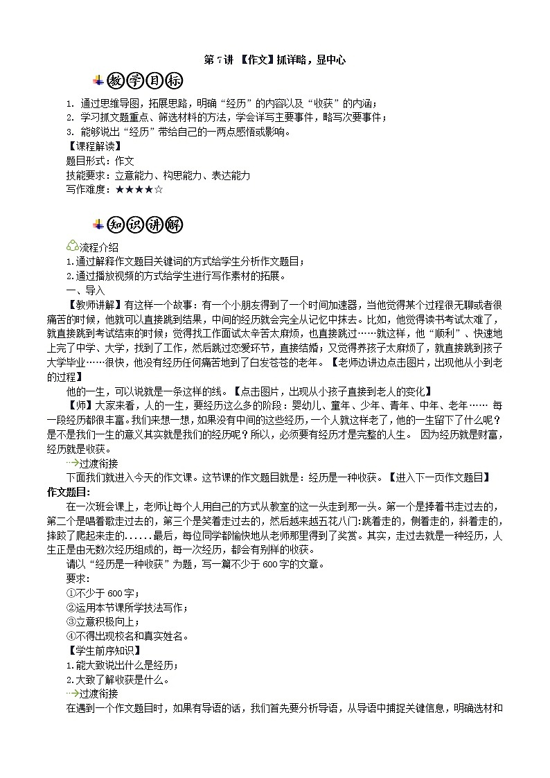 第7讲 【作文】抓详略,显中心 教师版 教案01
