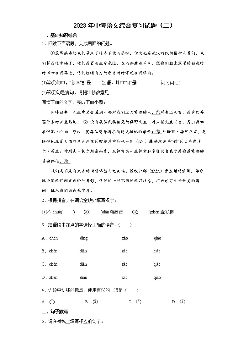 2023年中考语文综合复习试题(二)第1页