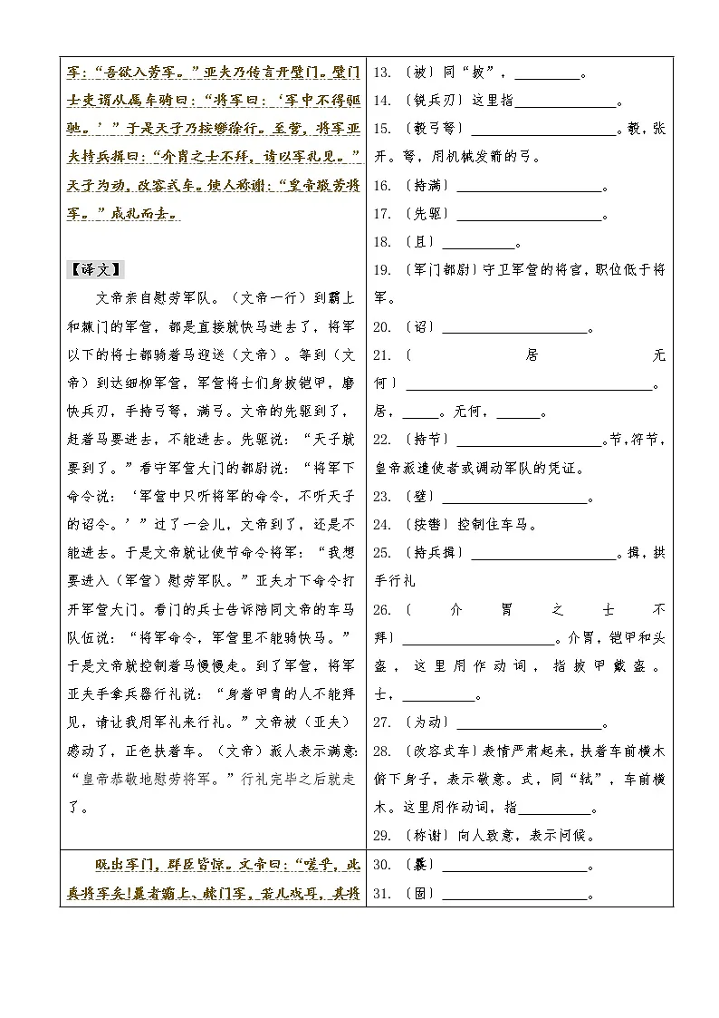 专题06 《周亚夫军细柳》(知识梳理)(原卷版)第2页