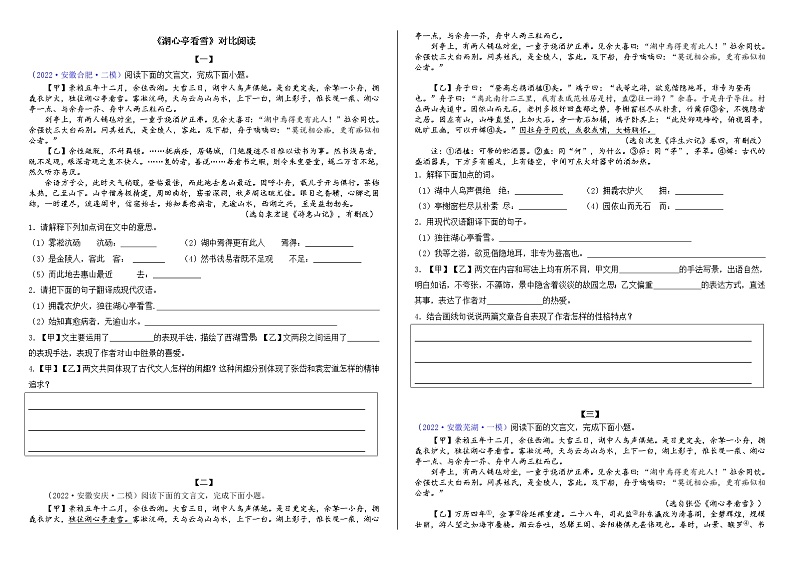 2023学年部编版语文九年级上册13.《湖心亭看雪》PPT课件+教案+习题+知识清单01