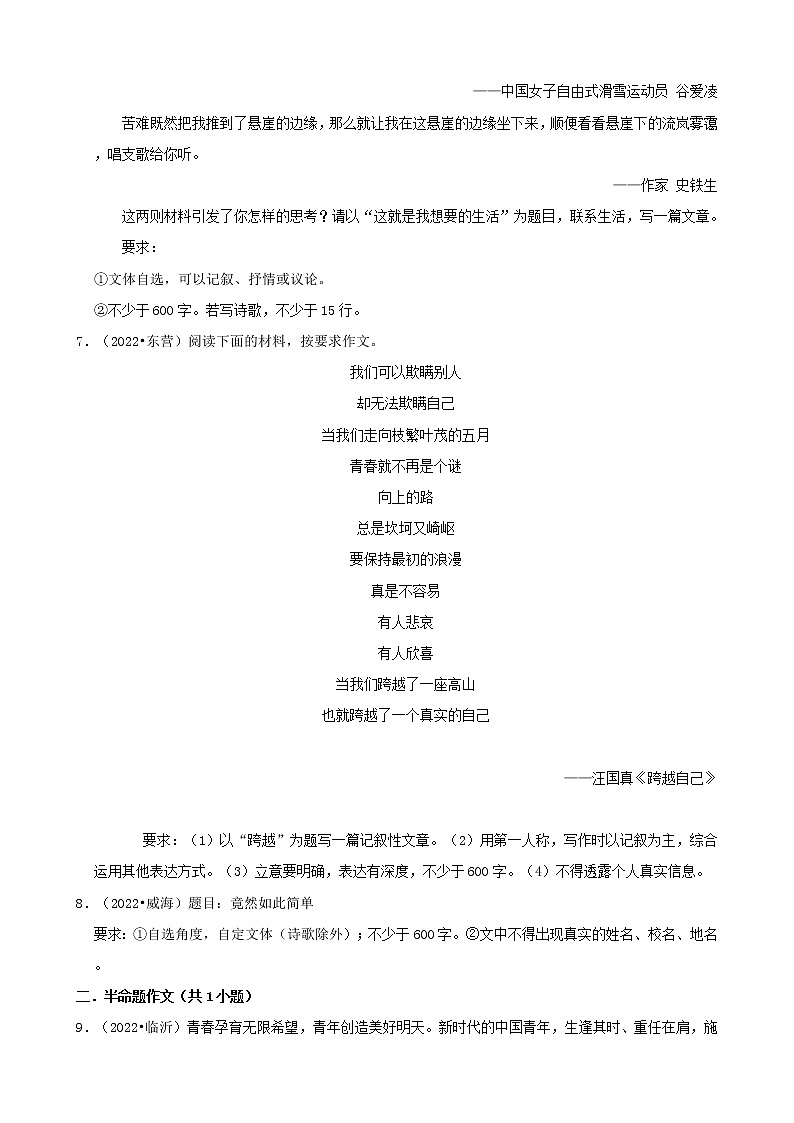 山东省各市2022年中考语文真题分题型分层汇编-14作文第2页